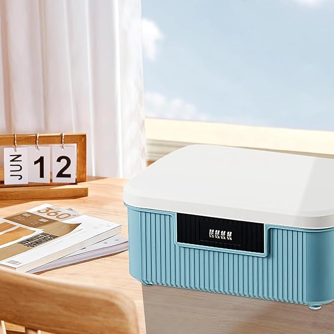 RUIAN Lockable Storage Container Bin, 4.2 Gallon Security Portable Combination Lock Plastic Box, Suitable for Storing Important Items and Documents (White Blue)