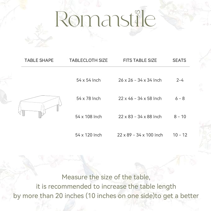 Romanstile Summer Rectangle Vinyl Tablecloth, Outdoor Waterproof Oil-Proof Plastic Table Cloth, Heavy Duty Vinyl Table Cover for Dining, Camping, Picnic, Outdoor - 54 x 108 Inch, Bird