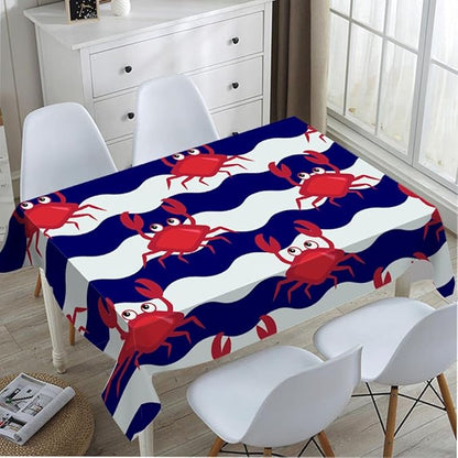 TKS MITLAN Happy Crabs Tablecloth 60x84 Inch Rectangular Sea Wavy Stripe Cute Animal Cartoon Fun Oblong Table Cloth Kitchen Table Decorations for Home Dinner Party