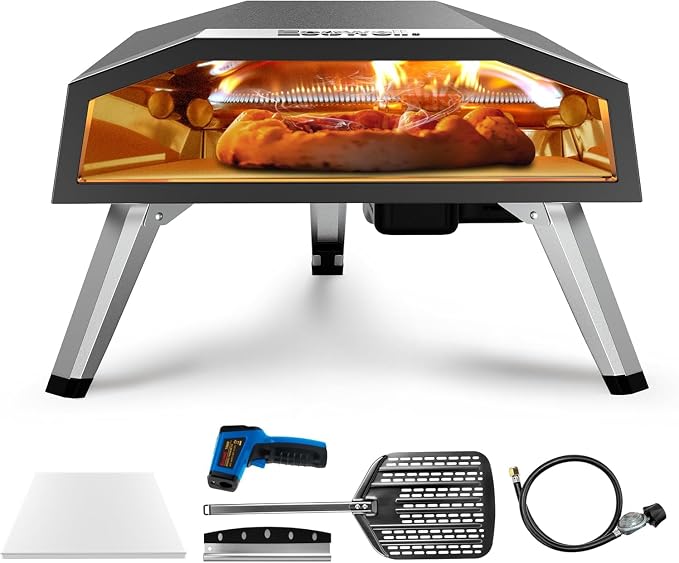 ECOWELL 16 Inch Gas Pizza Oven Outdoor Propane, Large Portable Pizza Ovens | with Pizza Stone, Stainless Steel Outdoor Pizza Oven, for Backyard Party, Camping, Fast 10 Min Preheating, 27300 BTU