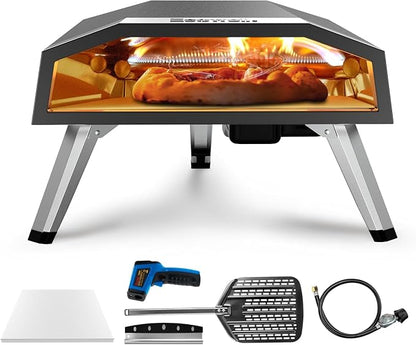 ECOWELL 16 Inch Gas Pizza Oven Outdoor Propane, Large Portable Pizza Ovens | with Pizza Stone, Stainless Steel Outdoor Pizza Oven, for Backyard Party, Camping, Fast 10 Min Preheating, 27300 BTU