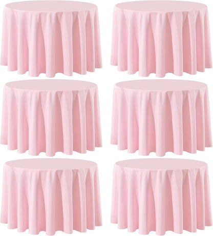 6 Pack Pink Round Tablecloths 108 Inch for Dining Tables | Washable Decorative Linen Polyester Table Cover for Banquets Buffets Parties and Weddings
