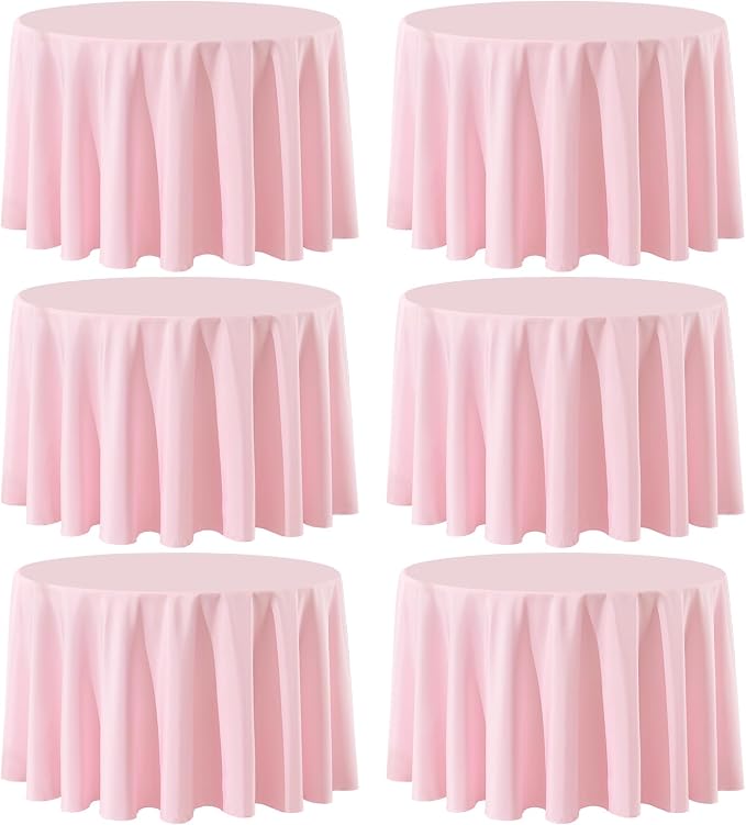 6 Pack Pink Round Tablecloths 120 Inch for Dining Tables | Washable Decorative Linen Polyester Table Cover for Banquets Buffets Parties and Weddings