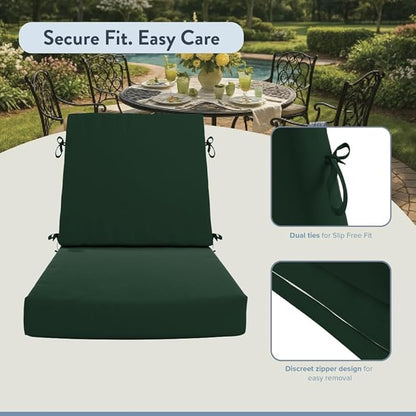 California Umbrella Outdoor Dining Chair, Set of 2 Patio Seat Cushions, 20 x 40 Inch, Premium Outdoor Memory Foam, Fade Resistant, Sunbrella Fabric, Fabric Ties, Forest Green