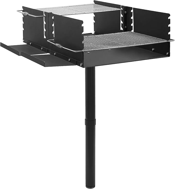 Large Park Style Charcoal Grill, Single Post Outdoor Barbecue with 4 Adjustable Grate Heights, 40” Wide Cooking Area & Side Racks, For Camping Backyard Party
