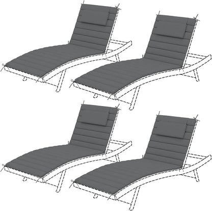 Sundale Outdoor Olefin Quilted Lounge Cushion Set of 4, Patio Foldable Chaise Lounger Cushion, Water-Resistant Lounge Chair Pad with Straps Medium Gray, 80 x 26 inches