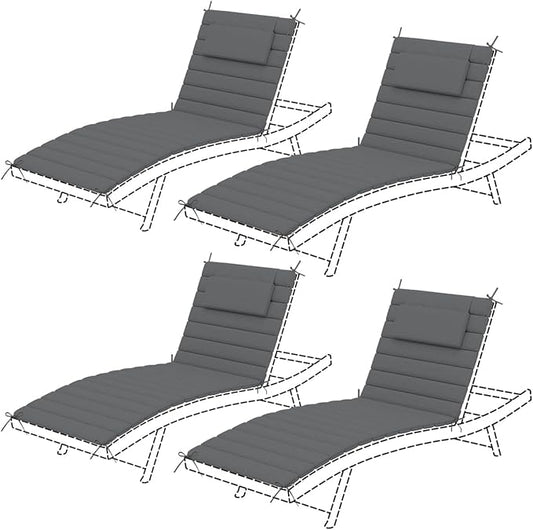 Sundale Outdoor Olefin Quilted Lounge Cushion Set of 4, Patio Foldable Chaise Lounger Cushion, Water-Resistant Lounge Chair Pad with Straps Medium Gray, 80 x 26 inches