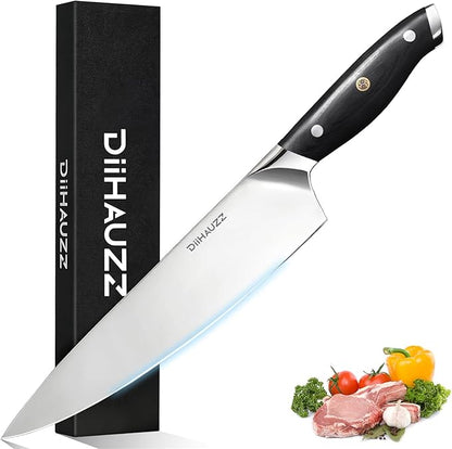 DiiHAUZZ Chef Knife, 8 Inch Ultra Sharp Kitchen Knife, Professional High Carbon Steel Chefs Knife with Full-Tang Ergonomic Handle for Kitchen, Gift Box for Fathers Day Gift