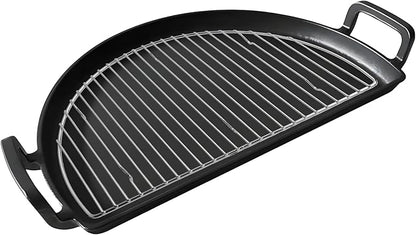 SafBbcue Cast Iron Half Moon Griddle Pan for Weber 22" Kettle Charcoal Grill Parts, Half Moon Cooking Grate for Slow n Sear, VEVOR, Kamado, Big Green Egg 22" Charcoal Kettle Grill Accessories