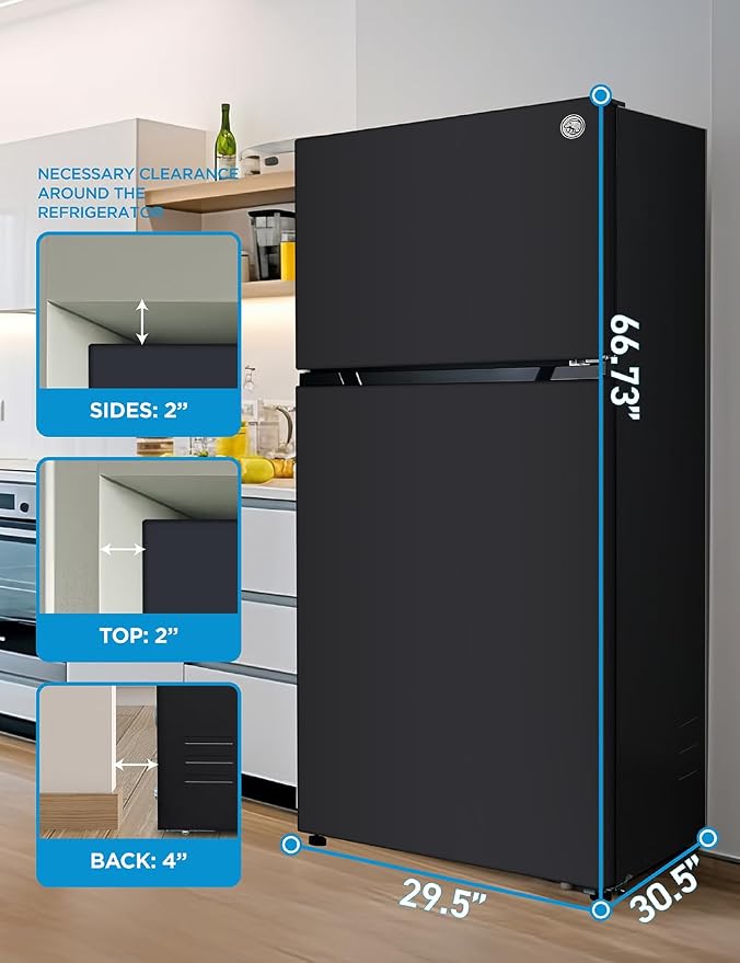 Commercial Cool 18 Cu. Ft. Top Mount Refrigerator with Ice Maker, 2-Door Refrigerator with Top Freezer, Freezer with Icemaker and Adjustable Temperature Control, Energy Star Certified, Black | 2-Door Refrigerator with Top Freezer, Freezer with Icemaker...
