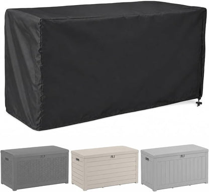Deck Box Cover, Waterproof Outdoor Storage Box Cover, Heavy Duty Patio Storage Cover with Drawstring for Backyard Garden Furniture, Black, 63 x 30 x 28 in