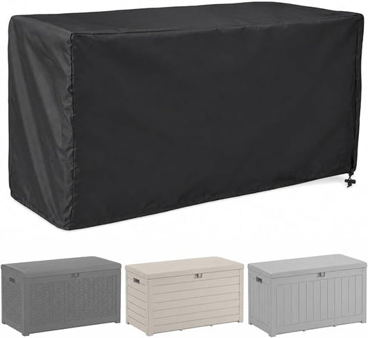 Deck Box Cover, Waterproof Outdoor Storage Box Cover, Heavy Duty Patio Storage Cover with Drawstring for Backyard Garden Furniture, Black, 63 x 30 x 28 in