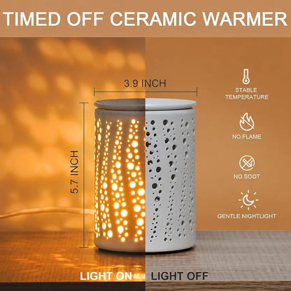 PALANCHY Electric Wax Melt Warmer with Timer 2/4/8 Hour, Ceramic Wax Warmer | Oil Burner With Soft Glow Starry Night Light, 2 Bulb 25W Included. Wax Melter For Scented Wax Electric For Nightstand & Shelf