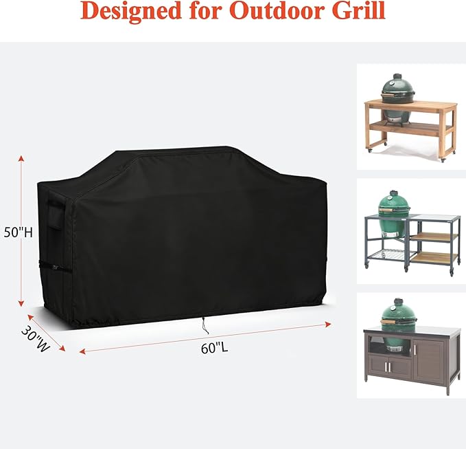 TheElves Grill Cover for 60 Inch Big Green Egg Grill Table, Outdoor Kitchen Island Covers Waterproof Heavy Duty for Kamado Ceramic Stand Prep Table Cart - 60" W x 30" D x 50" H