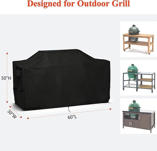 TheElves Grill Cover for 60 Inch Big Green Egg Grill Table, Outdoor Kitchen Island Covers Waterproof Heavy Duty for Kamado Ceramic Stand Prep Table Cart - 60" W x 30" D x 50" H