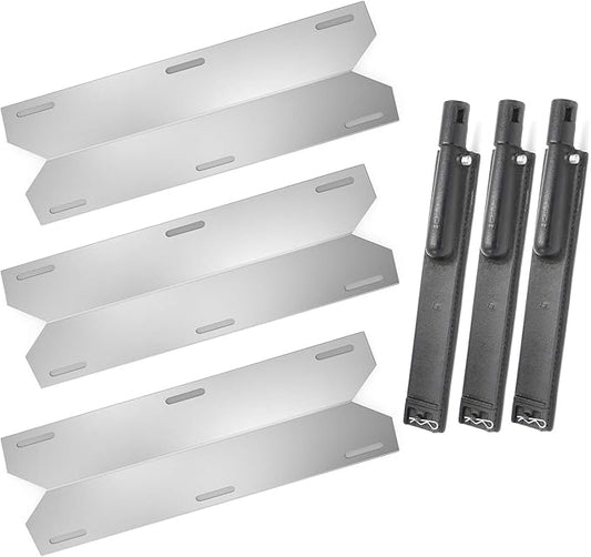 Hongso Heat Plate Shields and Burners Replacement Parts for Jenn Air 720-0061 720-0061-LP 720-0099 720-0099-NG 720-0171 730-0171 Gas Grill, Part Numbers 80001254 80000431 NGCHP2, Repair Kit 3 Pack