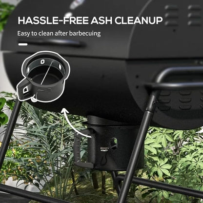 Barrel Charcoal BBQ Grill with 420 Sq.In Cooking Area, Warming Rack, Wheels, Thermometer & Ash Catcher, Black