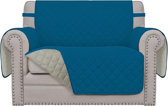 Easy-Going Reversible Couch Cover, Oversized Chair, Peacockblue/Beige | Machine Washable Slipcover For Dogs, Water Resistant Furniture Mat For Living Room, Non-Slip Sofa Cover, Pet Friendly