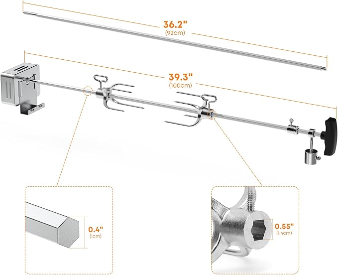 Hygrill Rotisserie Kit for All Hygrill 32 Inch Built-in Gas, Charcoal Grill | Grill Rotisseries with Motor, Spit Rod, 2 x 4-Prong Forks, Complete Holders, and Fixing Screws
