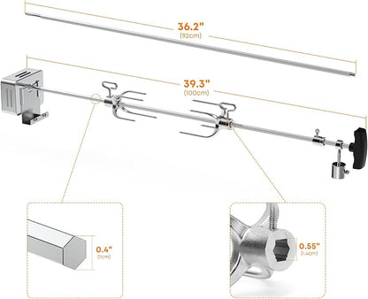 Hygrill Rotisserie Kit for All Hygrill 32 Inch Built-in Gas, Charcoal Grill | Grill Rotisseries with Motor, Spit Rod, 2 x 4-Prong Forks, Complete Holders, and Fixing Screws