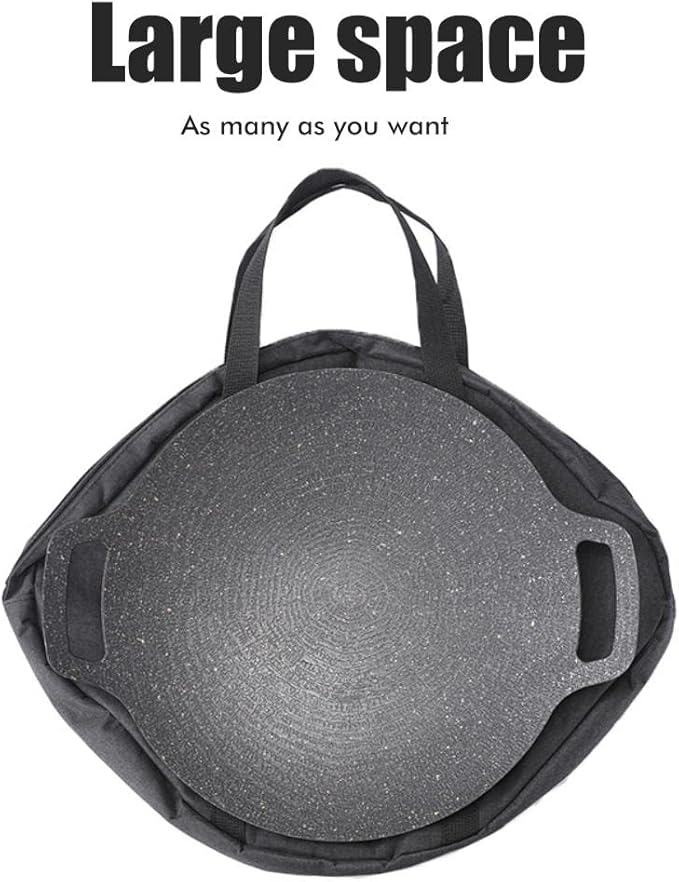 Grill Pan Storage Bag Grilling Pan Zippered Pouch Bag Cast Iron Grill Pan Skillet Tray Organizers with Handles for Outdoor Camping Picnic Cookware Storage Bag, Black, 48 x 40 cm