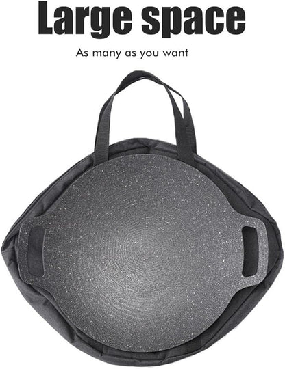 Grill Pan Storage Bag Grilling Pan Zippered Pouch Bag Cast Iron Grill Pan Skillet Tray Organizers with Handles for Outdoor Camping Picnic Cookware Storage Bag, Black, 48 x 40 cm