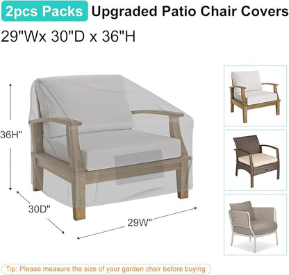 2 Pack Outdoor Patio Chair Covers Waterproof 29"Wx30"Dx36"H, Gray | Patio Furniture Covers Protect from Rain, Dust & UV; Heavy-Duty Oxford Fits Lounge, Deep Seat & High Back Chairs on Lawns