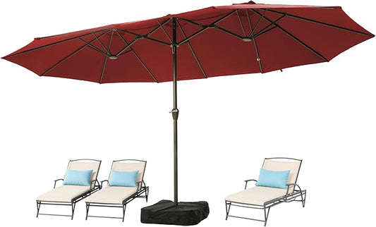 Ayge 15FT Patio Umbrella with Base,Large Outdoor Double-Sided Rectangle Umbrella with Crank Handle, Market Umbrella for Poolside Garden Deck Backyard Beach Pools,Red