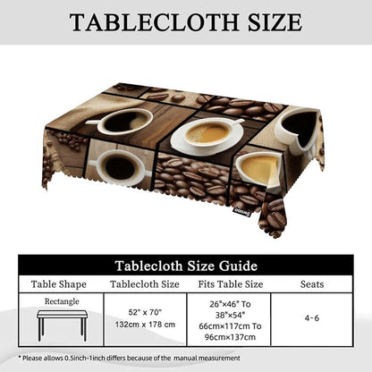 Swono Tablecloth Coffee Collage, Black Coffee Mugs Beans On Wooden Table Table Cloth for Kitchen Dining Tabletop Decoration Parties Weddings, 52 X 70 Inch Rectangle Tablecloth