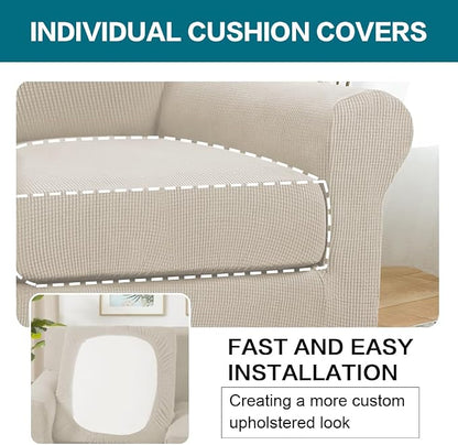 Turquoize 2 Piece Chair Covers Armchair Slipcovers for Living Room Armchair Sofa Cover with Individual Cushion Covers Feature Jacquard Fabric (Chair, Island Fossi)