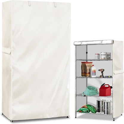 Storage Shelf Cover,Outdoor Heavy Duty 600D 48''W x 24''D x 72''H Dustproof Waterproof Shelf Covers for Wire Shelving,Storage Rack Cover with Zipper,White