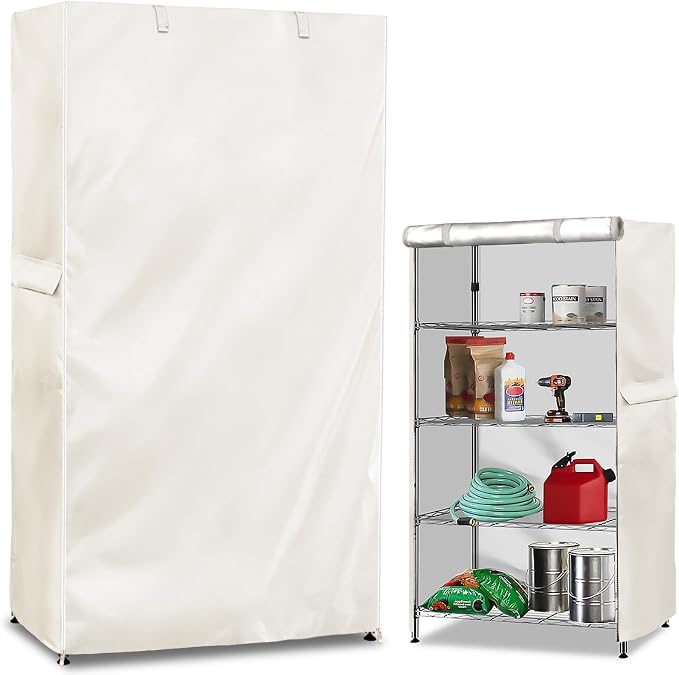 Storage Shelf Cover,Outdoor Heavy Duty 600D 36''W x 14''D x 72''H Dustproof Waterproof Shelf Covers for Wire Shelving,Storage Rack Cover with Zipper,White
