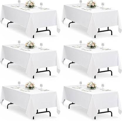 Decorelia White Faux Linen Table Cloths for 6 Ft Rectangle Tables-6 Pack, Washable Polyester Rustic Fabric Faux Linen Table Cloth Cover for Wedding,Outdoor,Events, Party,Banquet, Dining, 60x102 Inch