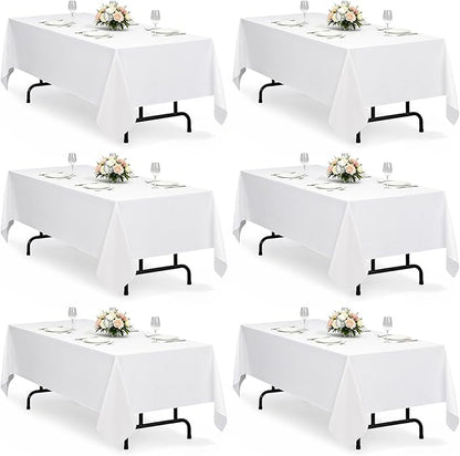 Decorelia Faux Linen White Table Cloths for 4 Ft Rectangle Tables-6 Pack, Washable Polyester Rustic Fabric Faux Linen Table Cloth Cover for Wedding,Outdoor,Events, Party,Banquet, Dining, 60x84 Inch
