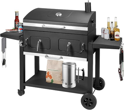 Charcoal Grill Outdoor BBQ Grill, Extra Large Cooking Area 753 Square Inches with Two Individual & Adjustable Charcoal Tray, Foldable Side Tables for Outdoor Cooking Backyard Camping Picnics By DNKMOR