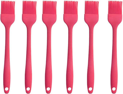 Silicone brush, Oil Brush for BBQ Kitchen Cooking Baking and Grilling (6 PCS,Rose red)
