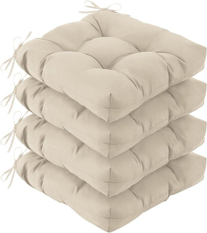 IASEAHK Outdoor Chair Cushions Set of 4, 19" x 19" x 5", Waterproof Outdoor Seat Cushions for Patio Furniture, Fade-Resistant Patio Chair Cushion, Dining Wicker Chair Pads for Porch Garden, Beige