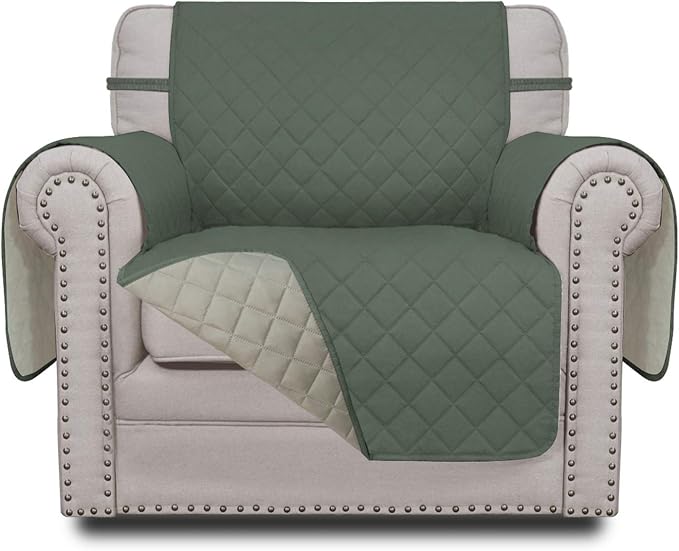Easy-Going Reversible Couch Cover, Small Chair, Greyish Green/Beige | Machine Washable Slipcover For Dogs, Water Resistant Furniture Mat For Living Room, Non-Slip Sofa Cover, Pet Friendly