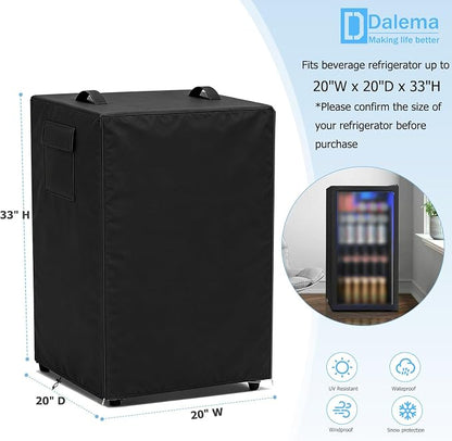 Outdoor Refrigerator Cover,600D Heavy Duty 100% Waterproof Upright Freezer Cover,Outside Stand Up Fridge Covers.Front Can Be Rolled-Up by Zippers.(Black,20" W x 20" D x 33" H)