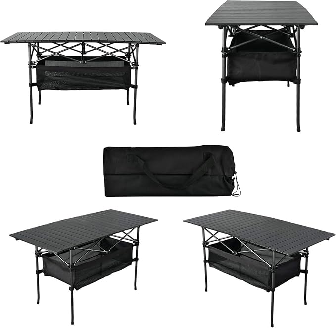 WUROMISE Lightweight Aluminum Folding Camping Table (47” x 21.65” x 26.7”), Portable Roll-Up Design for Outdoor, Camping, Beach, BBQ, Patio, and Picnic, Durable & Waterproof with Carrying Bag