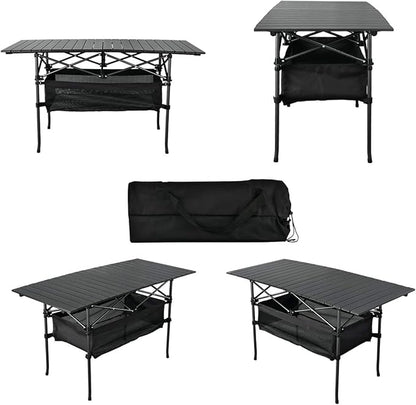 WUROMISE Lightweight Aluminum Folding Camping Table (47” x 21.65” x 26.7”), Portable Roll-Up Design for Outdoor, Camping, Beach, BBQ, Patio, and Picnic, Durable & Waterproof with Carrying Bag
