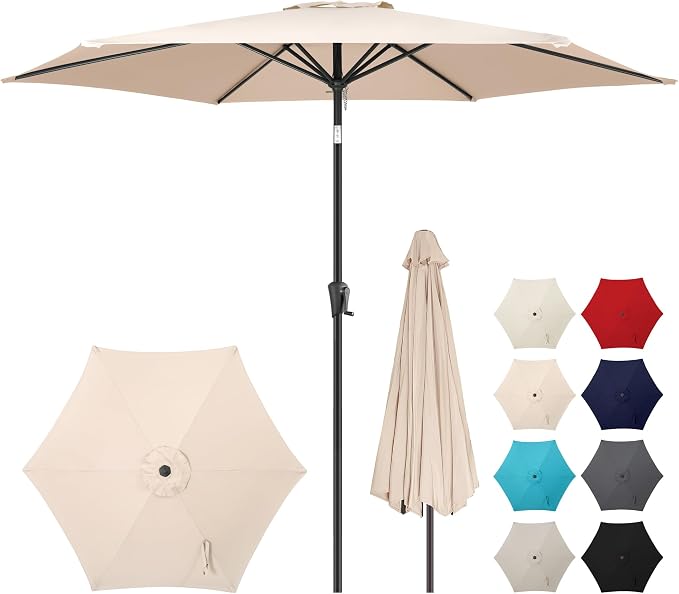 10 ft Patio Umbrella Outdoor with Push Button Tilt, Beige | UV Protection, Waterproof, Large Porch Deck Umbrella for Pool, Table, Garden, Backyard, Provides Shade