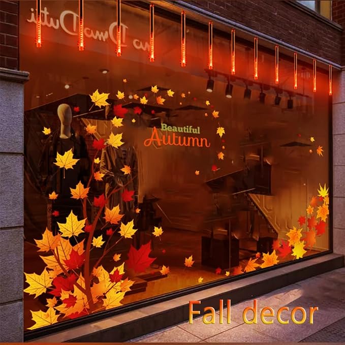 Halloween Yard Decorations: Orange Meteor Shower Lights for Outdoor Decor | 16-Tube Equivalent to 2 Sets of 8-Tube, Waterproof Orange Icicle Lights for Front Yard Halloween Fall Outdoor Decor, UL Plug