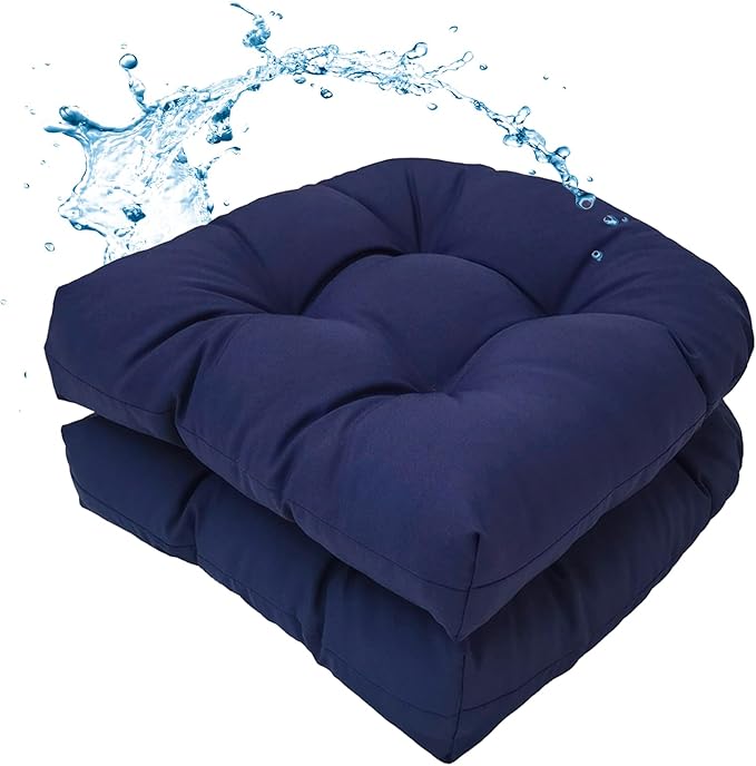 MTMR Outdoor Chair Cushions Set of 2, Patio Furniture Seat Pads, Waterproof | 2Pcs , waterproof cover, PP cotton, u-shaped, no-fading, thick patio seat pads for outdoor wicker furniture in yard, 19x19x4