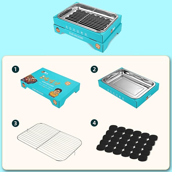 Portable and Compact Disposable Charcoal Grill, Detachable Stainless Steel BBQ Smoker Grill for Outdoor Camping (Blue)