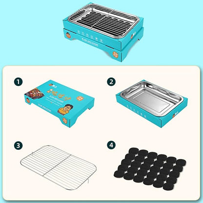 Portable and Compact Disposable Charcoal Grill, Detachable Stainless Steel BBQ Smoker Grill for Outdoor Camping (Blue)
