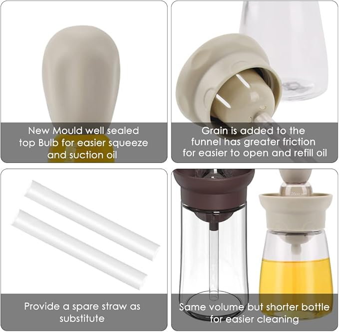Oil Dispenser with Brush - 2 Pack Glass Olive Oil Dispenser Bottle for Kitchen with Silicone Basting Brush BBQ Grilling Baking Cooking, T-OB22, White+Red