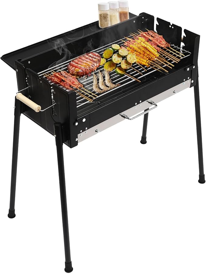 Barbecue Charcoal Grill, 27.56 * 15.75 * 9.25in Charcoal Grill Height Adjustable Barbecue Grill Outdoor Cooking Grills Portable Bbq Tool Kits with Seasoning Board for Outdoor Cooking Barbecue Picnics