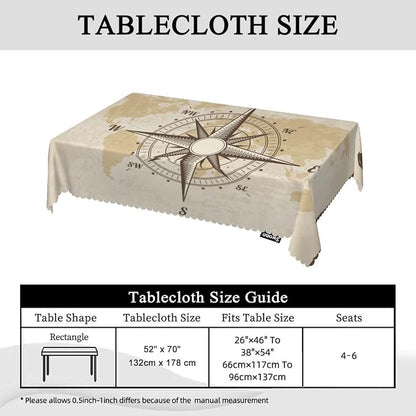 Swono Compass Rectangular Tablecloth Old World Map Nautical Compass Washable Table Cloth Kitchen Dining Room Table Cover for Party Dinner 50x72 Inch Tablecloths