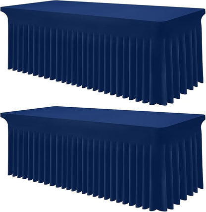 Smiry 2 Pack Spandex Elastic Fitted Table Cloth Skirt for 6FT Table | Stretch Washable Table Cloth, Banquet Table Cover for Wedding, Party, Indoor & Trade Shows, (Navy, 72Lx30Wx30H)